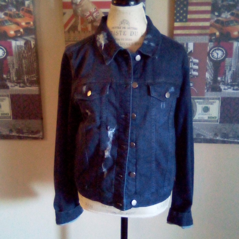 Just USA dark denim distressed Jean jacket